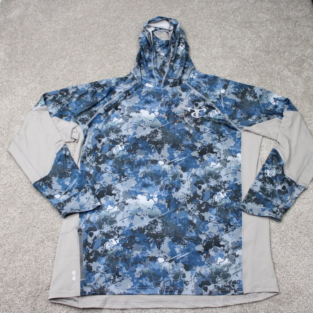 True Timber Hoodie Mens XL Blue‎ Camo Ragewater Fishing Pullover w/ Neck Gaiter